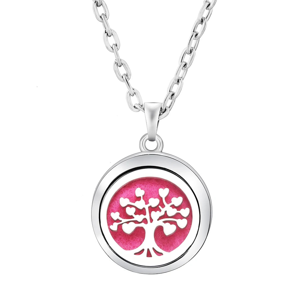 Stainless Steel Tree of Life Aromatherapy Necklace – Essential Oil Diffuser Pendant for Women