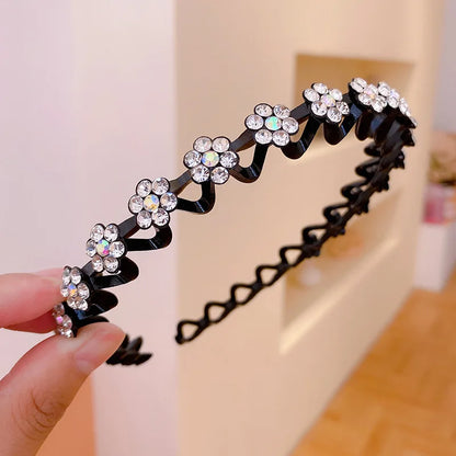 Rhinestone Pearl Flower Hairband - Non-Slip Elastic Headband for Women & Girls