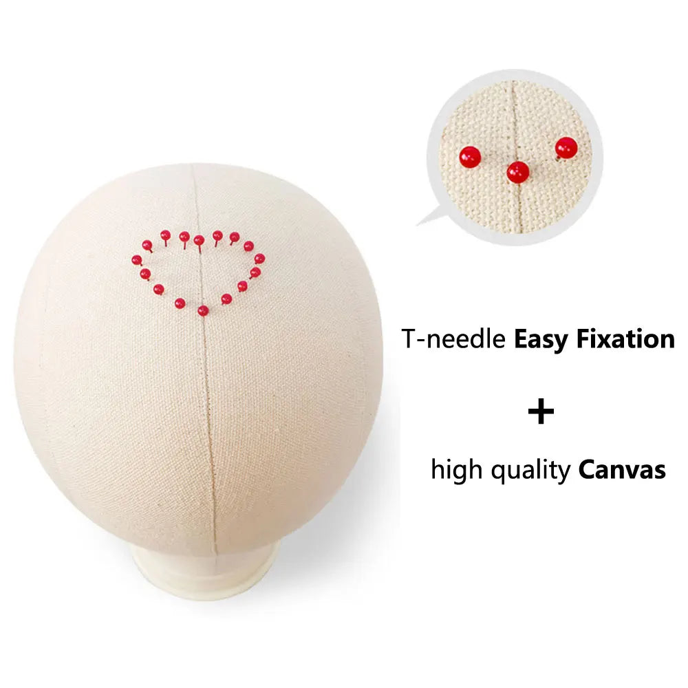 Canvas Wig Head Stand – 21-24 Inch Mannequin for Hairstyling, Wig Display & Making with Support Holder