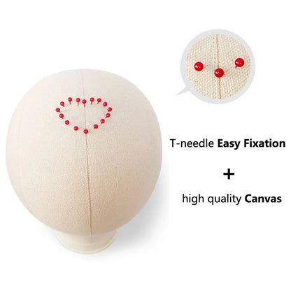 Canvas Wig Head Stand – 21-24 Inch Mannequin for Hairstyling, Wig Display & Making with Support Holder