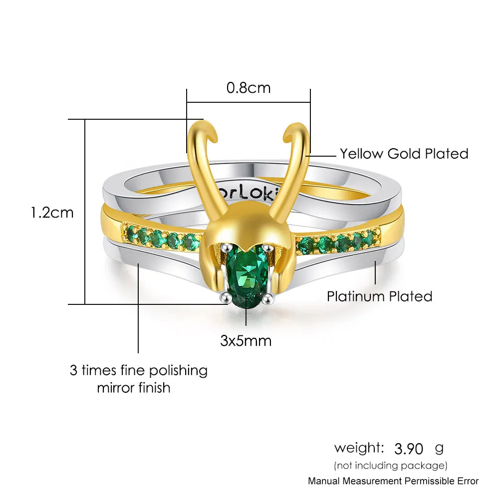 Loki Ring Sets For Women - Superhero Thor Green Crystal Matching Crown Helmet Rings - Stacking Jewelry for Unisex Cosplay - Accessory 03