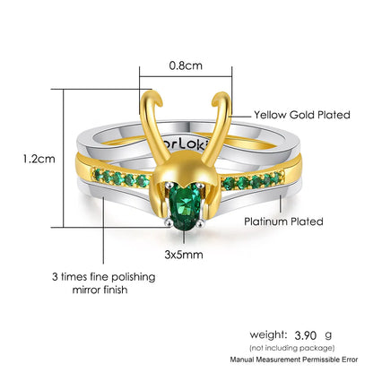 Loki Ring Sets For Women - Superhero Thor Green Crystal Matching Crown Helmet Rings - Stacking Jewelry for Unisex Cosplay - Accessory 03