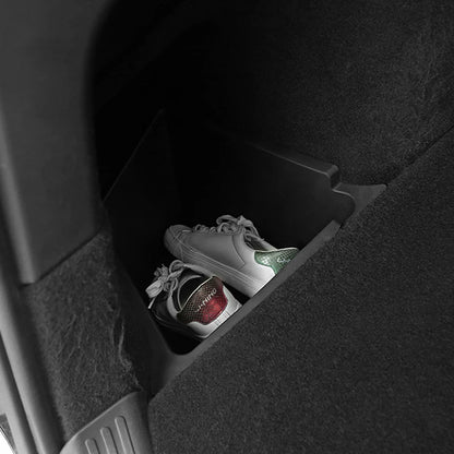 Futhope Car Trunk Side Storage Box for Tesla Model Y 2018-2024 – Hollow Cover Organizer with Flocking Mat & Partition Board