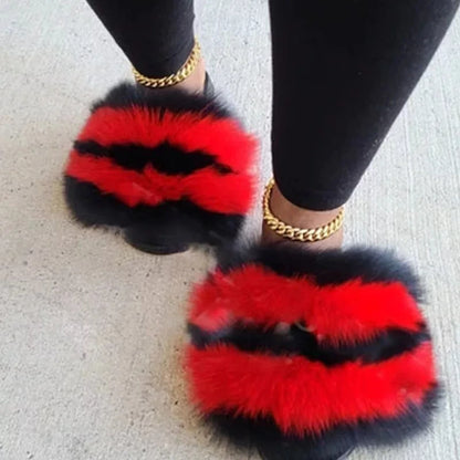 Girls’ Luxury Fluffy Fur Slippers – Warm Plush Indoor Flip Flop Slides for Women, New Arrival