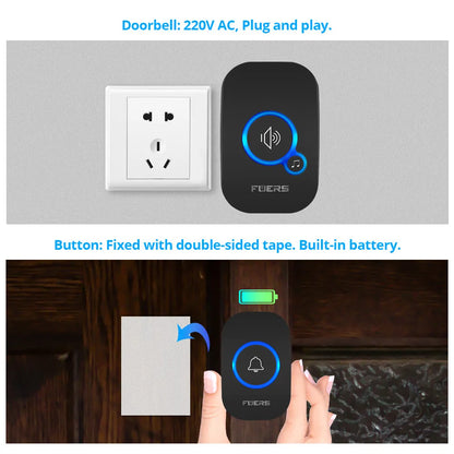 Fuers Wireless Smart Doorbell - Long-Range 150M Home Welcome Bell with 32 Songs, Colorful Chimes and Ringtones