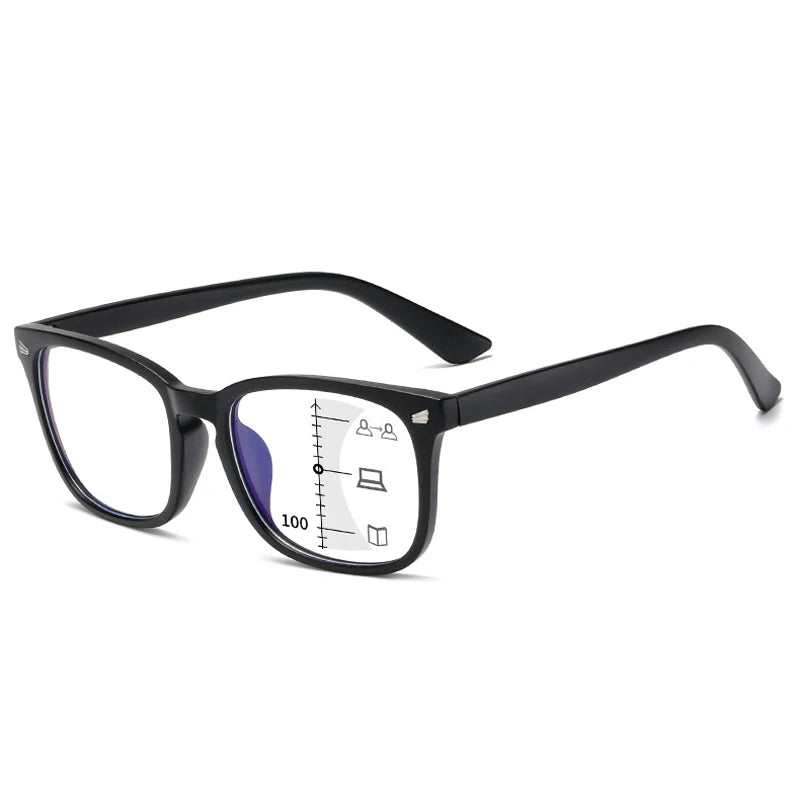 CRIXALIS Square Multifocal Progressive Reading Glasses Anti-Glare UV400 Fashion Computer Eyewear for Men & Women with Diopter Support