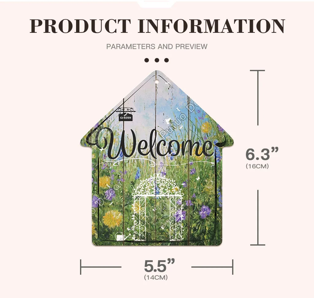 Putuo Decor Welcome House Shaped Wooden Sign – Rustic Hanging Plate for Home, Living Room Wall Decor