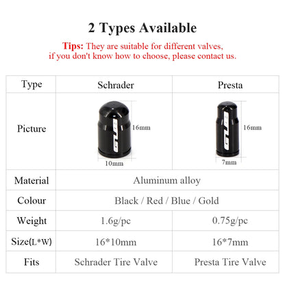 4pcs Aluminum Bike Tire Valve Caps – Ultralight MTB Road Mountain Schrader/Presta Tyre Protectors