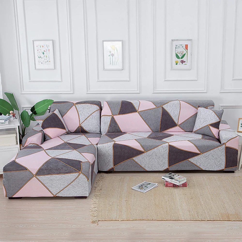 Stretch Sofa Cover - Printed Elastic Slipcover for L-Shaped Corner Couch, Living Room 1/2/3/4 Seat Protector