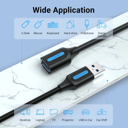 Vention USB 3.0 Extension Cable – High-Speed Data Extender Cord for PC, Smart TV, Xbox One & SSD | USB 2.0/3.0 Compatible Cable