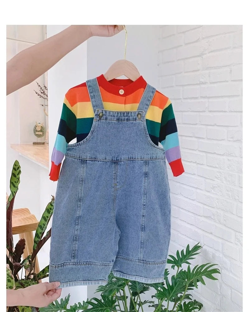 2024 Autumn Kids Denim Overalls – Loose Casual Bib Pants for Boys & Girls 1-7Y Spring Fall Outwear