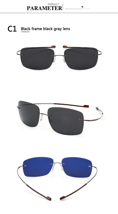 2025 New Cool 100% Pure Titanium Rimless Sunglasses – Polarized Grey Lenses, Super Thin, UV400 Protection, Oculos De Sol