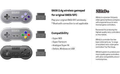8BitDo SN30 2.4G Wireless Gamepad – Compatible with Original SNES/SFC