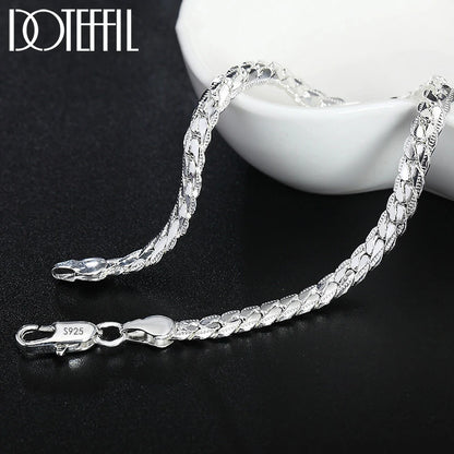DOTEFFIL 925 Sterling Silver Side Chain Necklace & Bracelet – 6mm, 8-24 Inch, Fashion Charm Wedding Jewelry for Women & Men