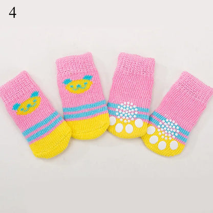 4pcs Warm Puppy Dog Socks: Soft Pet Knits Cartoon Anti-Slip Shoes - Cute Accessories for Small-Medium Dogs