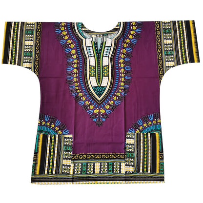African Dashiki Cotton T-Shirt - Traditional Printed Unisex Fashion Top with Vibrant Ethnic Style Design