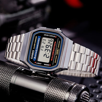 Casio Silver Luxury Watch Set for Men - LED Digital, Waterproof Quartz Sport and Military Wrist Watch