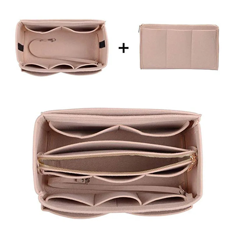 HHYUKIMI Felt Makeup Organizer Insert Bag – Portable Travel Cosmetic Handbag Purse Organizer for Various Brand Bags