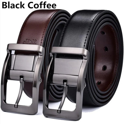 Men’s Genuine Leather Reversible Belt – 2-in-1 Rotated Buckle for Big & Tall Sizes