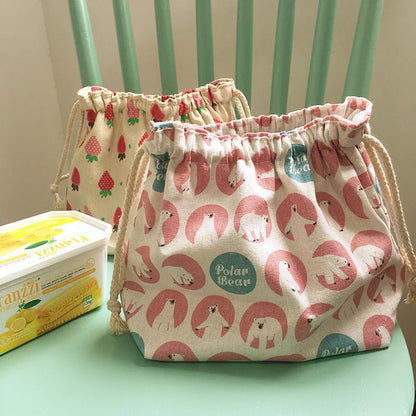 Lucky Cat Drawstring Lunch Bag — Portable Bento Box Pouch for Kids, Cooler & Picnic Food Storage