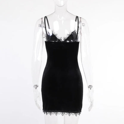 Dark Cross Black Mini Dress – Vintage Sexy Spaghetti Strap High Waist Slit Dress, Goth Party Clubwear for Women