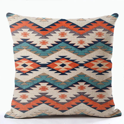 Bohemian Linen Cushion Cover – Multicolor Ethnic Geometric Pattern Decorative Pillow for Living Room Sofa