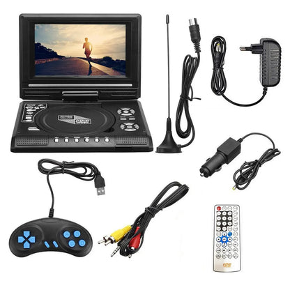 7.8-Inch Portable HD DVD Player - 16:9 Rotating LCD Screen with USB, SD Card, CD, MP3 & Game Support