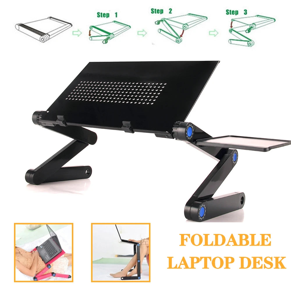 Adjustable Aluminum Laptop Desk Stand – Portable Ergonomic Lapdesk with Mouse Pad for Bed, Sofa & TV Use