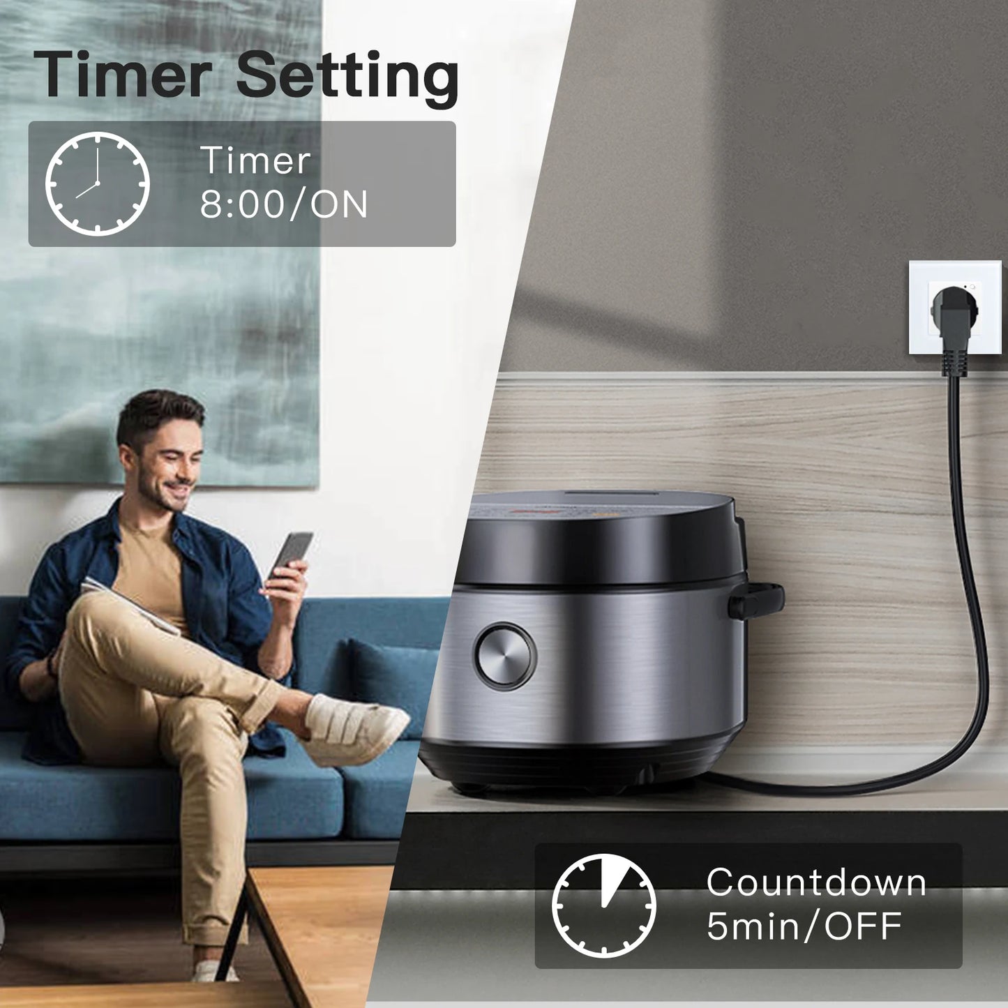 Bseed Smart WiFi Socket – EU Standard Intelligent Outlet, Compatible with Tuya App, Google & Alexa, Timer Function Home Improvement Plug