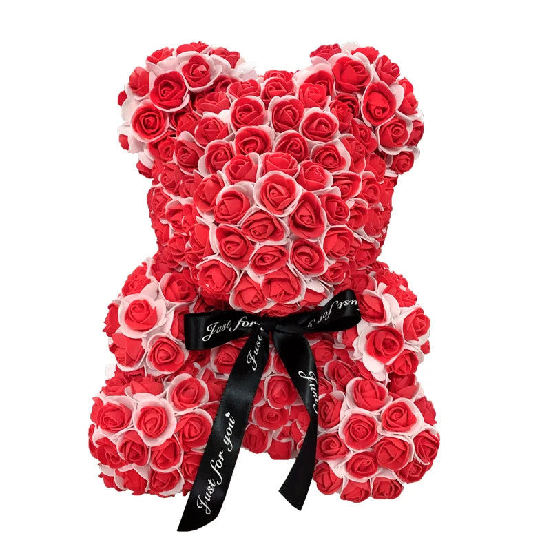 2024 40cm Rose Bear – Heart-Shaped Artificial Flower Teddy Bear for Valentine’s, Wedding, Birthday & Christmas Gifts