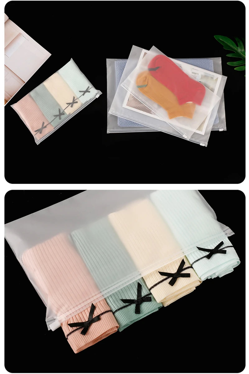 10PCS 16-Wire Frosted Zipper Bags – Underwear, Panties & Socks Packaging with Air Hole, Resealable Cosmetic Storage