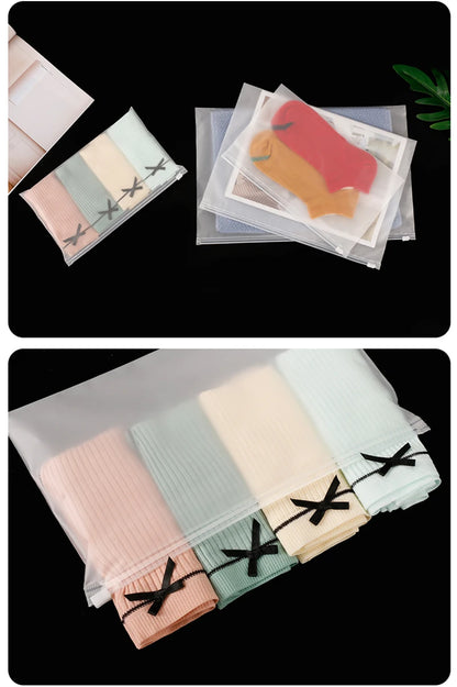 10PCS 16-Wire Frosted Zipper Bags – Underwear, Panties & Socks Packaging with Air Hole, Resealable Cosmetic Storage