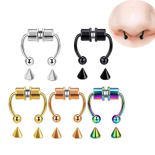 Women’s Fake Septum Piercing – Stainless Steel Magnetic Nose Hoop Clip, Punk Rock Body Jewelry Gift