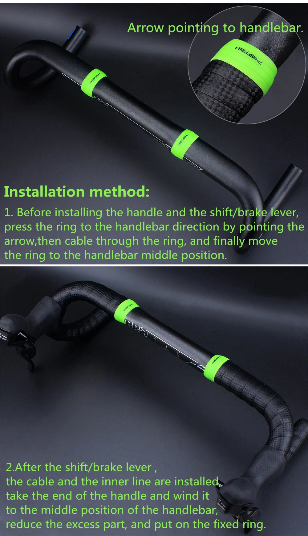 2pcs RISK Bicycle Handlebar Strap Tape – Silicone Anti-Slip Rubber Rings for Bike Grip Fixing