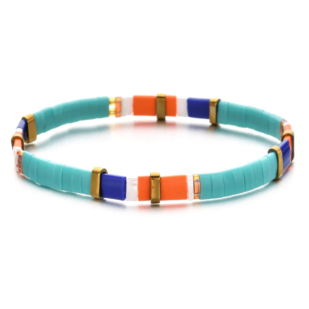 ZMZY Stone Tila Beads Elastic Bracelet for Women – 2025 Fashion Colorful Rainbow Miyuki Tile Bead Jewelry Gift Bracelet