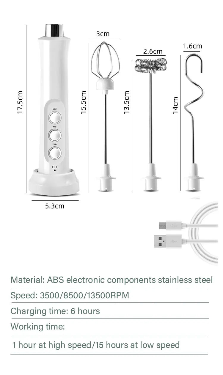 3-in-1 Rechargeable Electric Milk Frother | High-Speed Handheld Foam Maker & Coffee Frothing Wand | Portable Drink Mixer