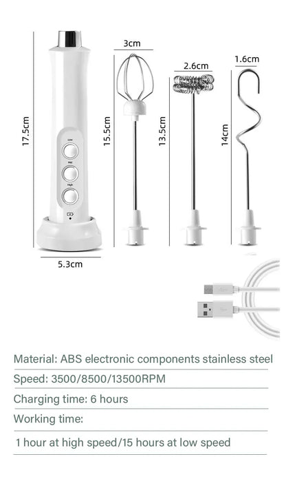 3-in-1 Rechargeable Electric Milk Frother | High-Speed Handheld Foam Maker & Coffee Frothing Wand | Portable Drink Mixer