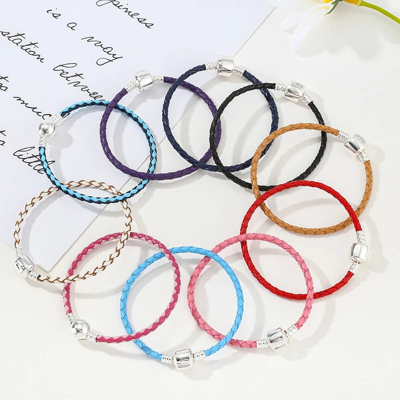 BAOPON 9-Color Leather Charm Bracelet - DIY Chain Jewelry Gift for Women & Girls