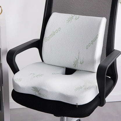 Ergonomic Bamboo Memory Foam Seat & Back Cushion – Slow Rebound Waist Support for Home & Office Chairs