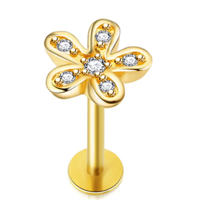 Crystal Flower Tragus Piercing Earring – 16G Cross Cartilage, Helix, Conch, Rook, Lobe & Labret Stud Jewelry