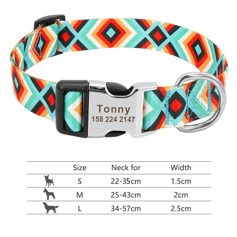 Adjustable Nylon Dog & Cat Collar – Personalized ID Collar with Engraved Name Buckle, Anti-Lost for Small, Medium & Large Pets