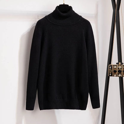 Plus Size 170Kg Women's Turtleneck Knitted Sweater – Loose Fit Pullover, Bust 160cm, Black/Red, 5XL-10XL