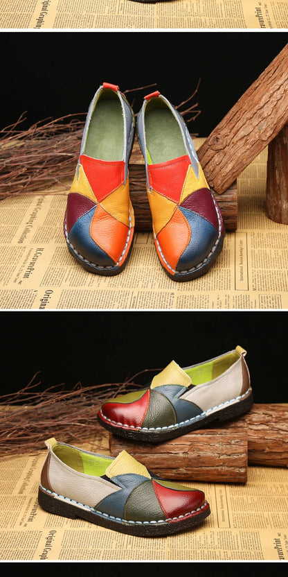 WOIZGIC Women’s Genuine Leather Loafers – Colorful Non-Slip Moccasin Flats Plus Size 42