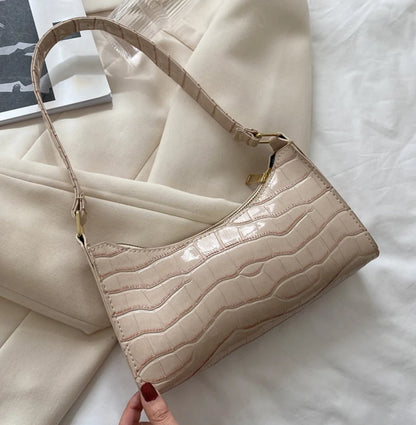 Fashion PU Leather Alligator Pattern Bag for Women – Small Armpit Handbag, Underarm Messenger Purse