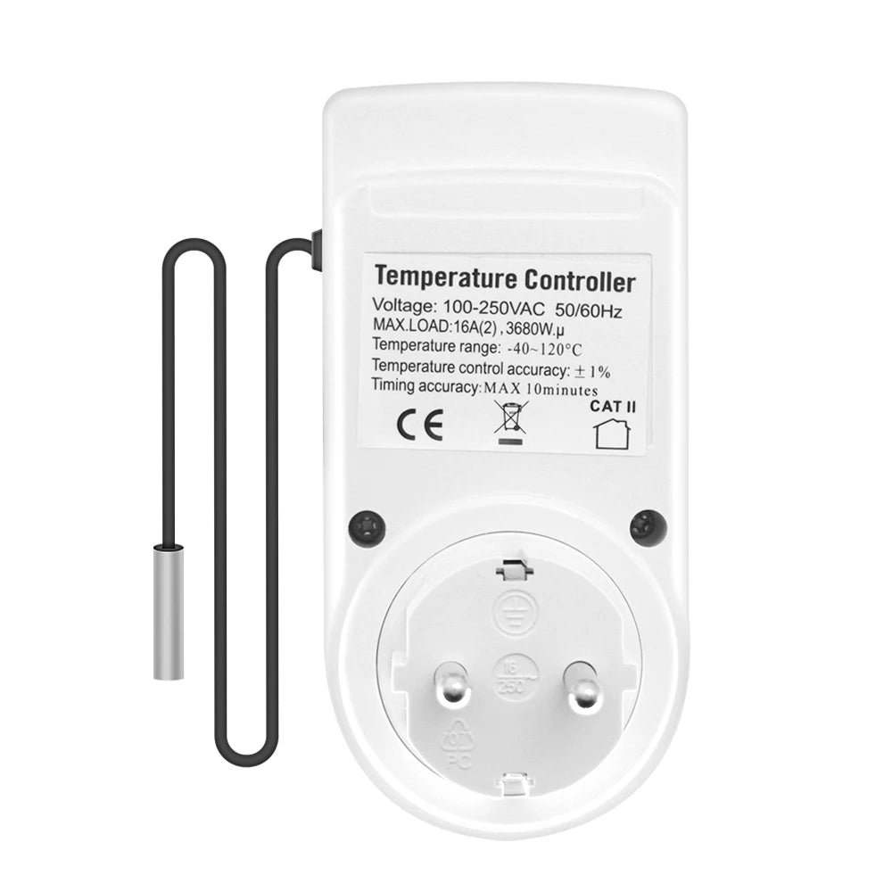 KT3100 Temperature Controller - Multi-Function Thermostat Outlet with Timer, Sensor Probe & Heating/Cooling Control