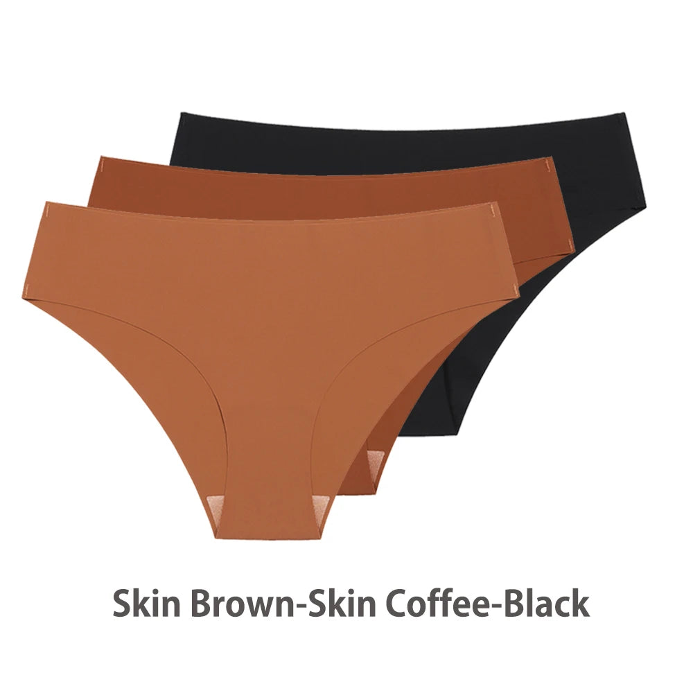 3PCS Seamless Silk Panties for Women – Breathable Low Waist Invisible Briefs, Soft & Sexy Underwear Set