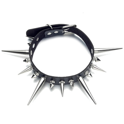 Punk Long Spike Choker – Studded Faux Leather Collar for Men & Women, Goth Rivet Necklace