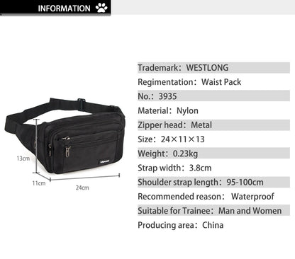 Unisex Waterproof Waist Pack - Casual Functional Fanny Pack & Belt Bum Bag with Phone Wallet Pouch for Men & Women 98011