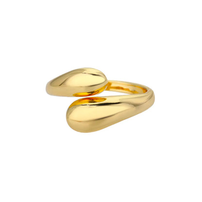 Stainless Steel Smooth Double Ball Beads Rings: Open Gold Color Geometric Wedding Couple Rings - Aesthetic Jewelry Gift for Women