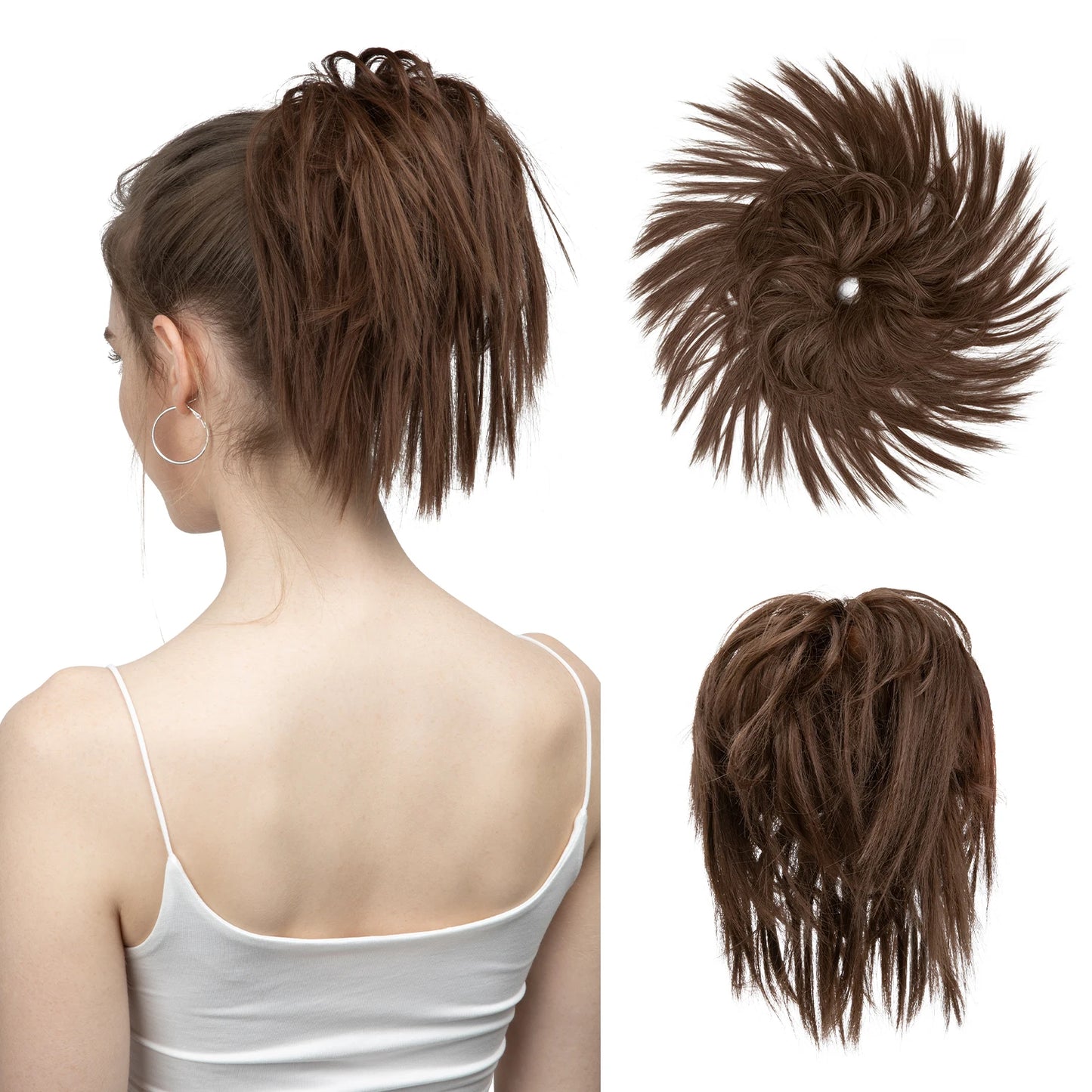 Synthetic Fake Hair Messy Bun Chignon – Elastic Scrunchy Curly Hairpiece, Flexible Band SARLA Synthetic Extension
